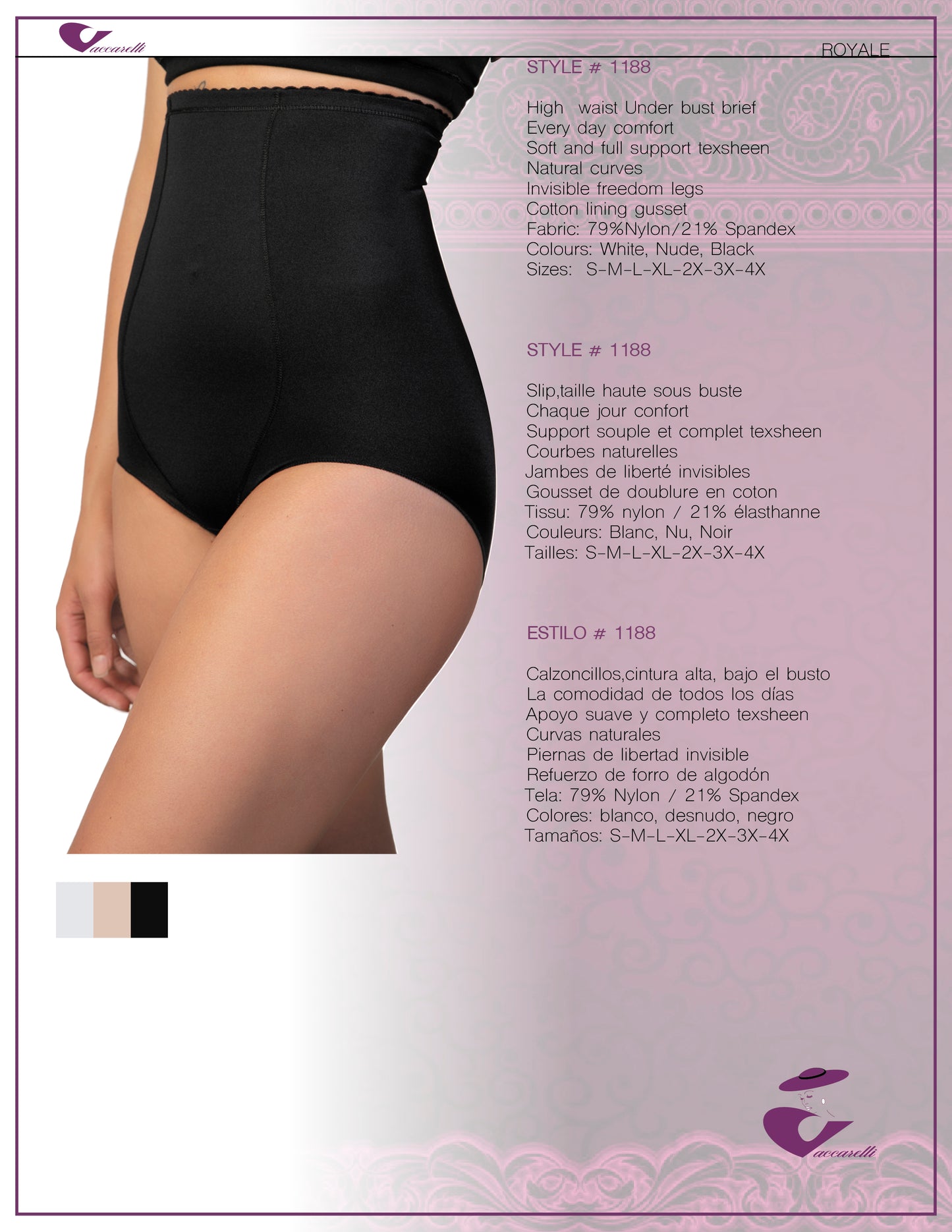 Vaccarelli Style # 1188 High Waist, under Bust Brief (Royale)