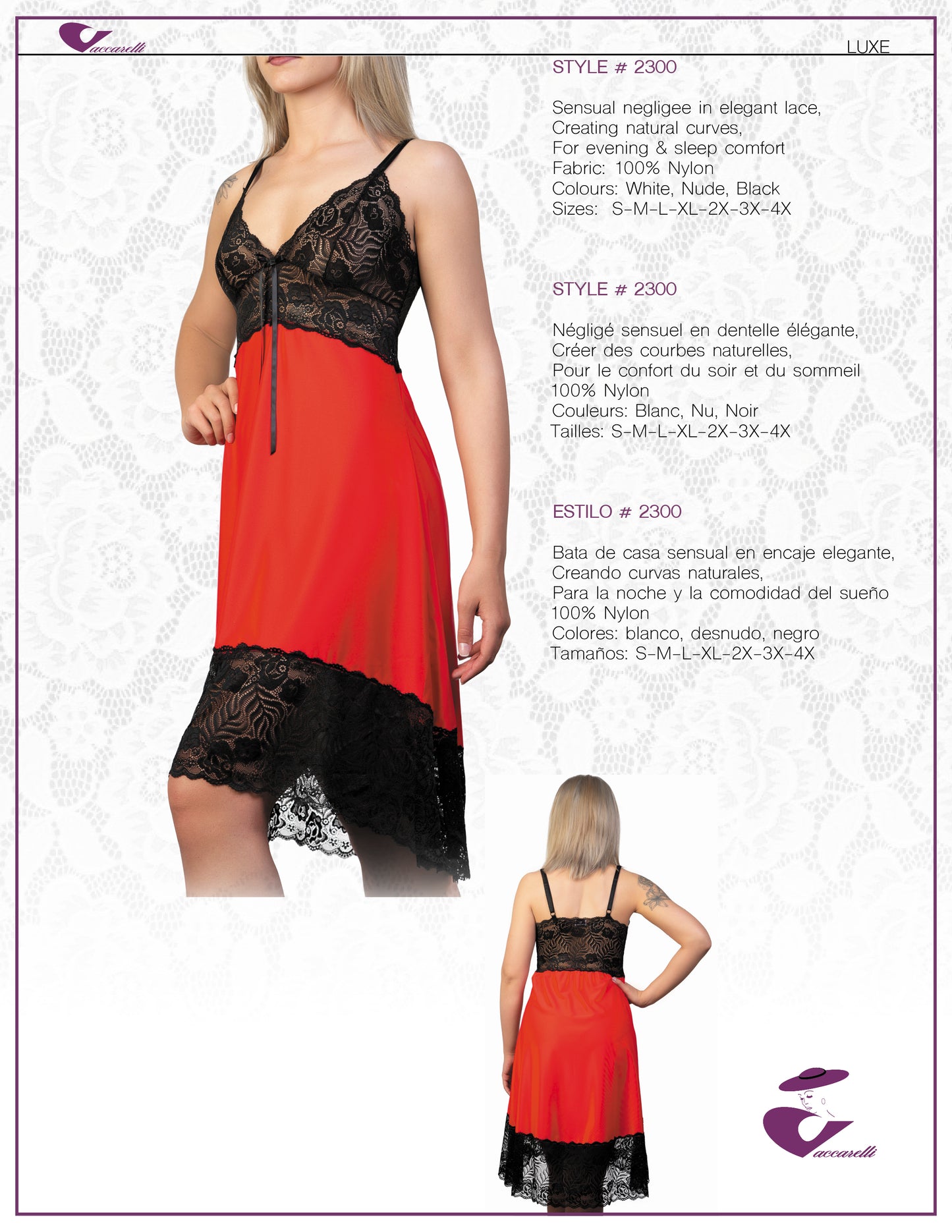 Vaccarelli Style # 2300 Sensual Negligee in Elegant Lace