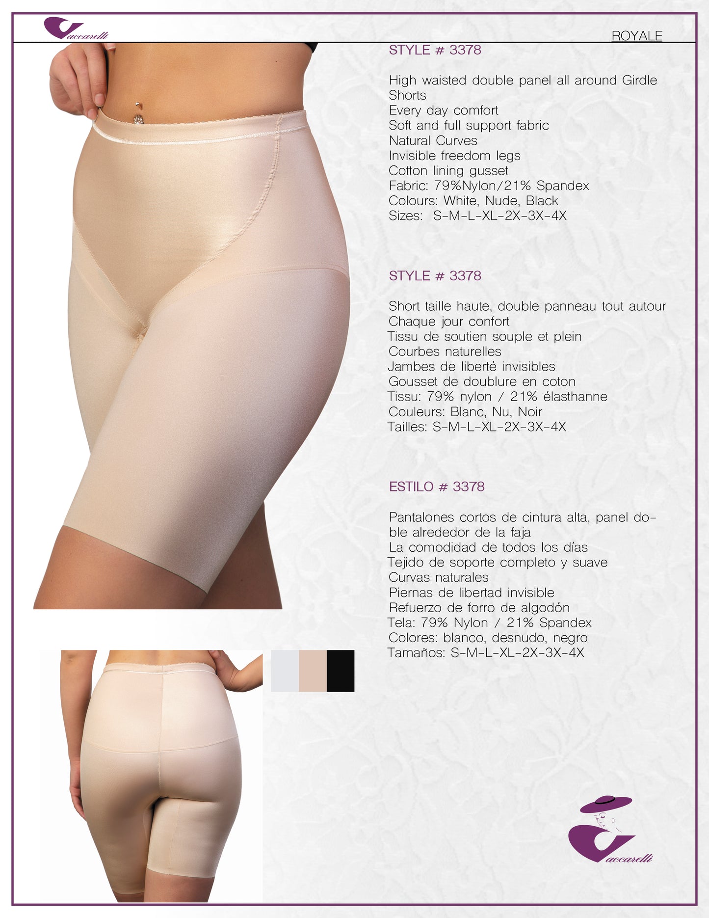 Vaccarelli Style # 3378 Biker Short Double panel all around for full support ( Royale)