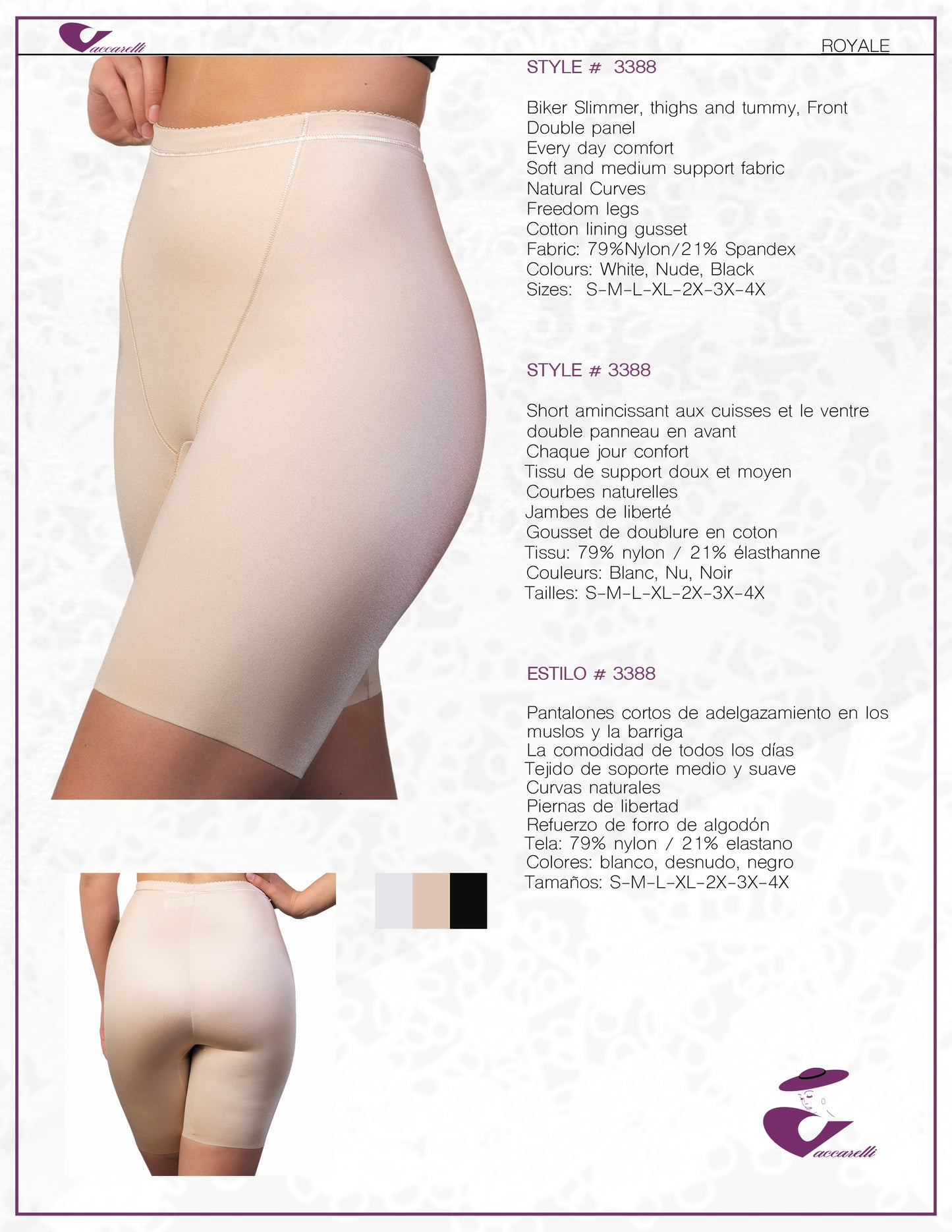Vaccarelli Style # 3388 Biker Slimmer, Thighs and tummy, front double panel