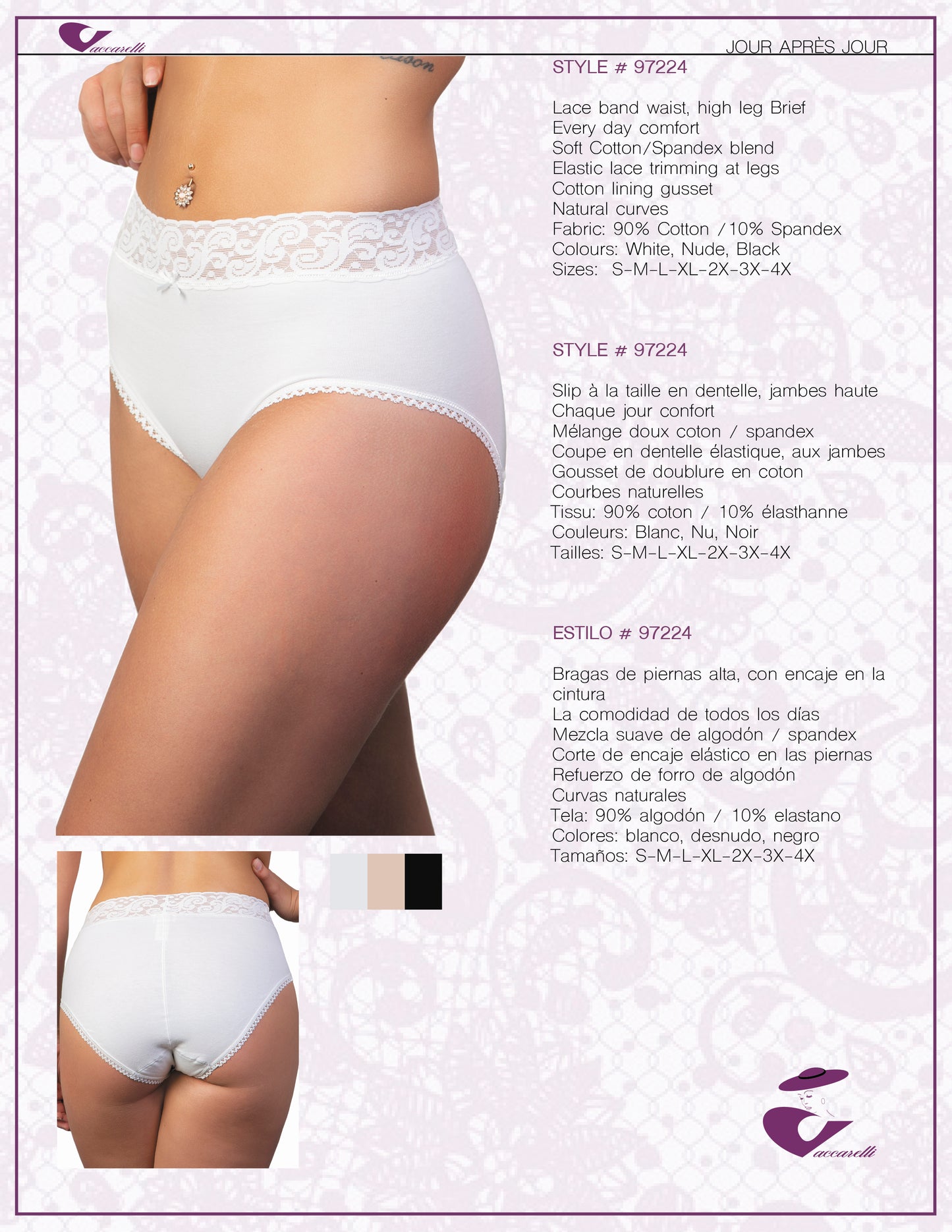 Vaccarelli Style # 97224 Lace Band Waist, High Leg Brief